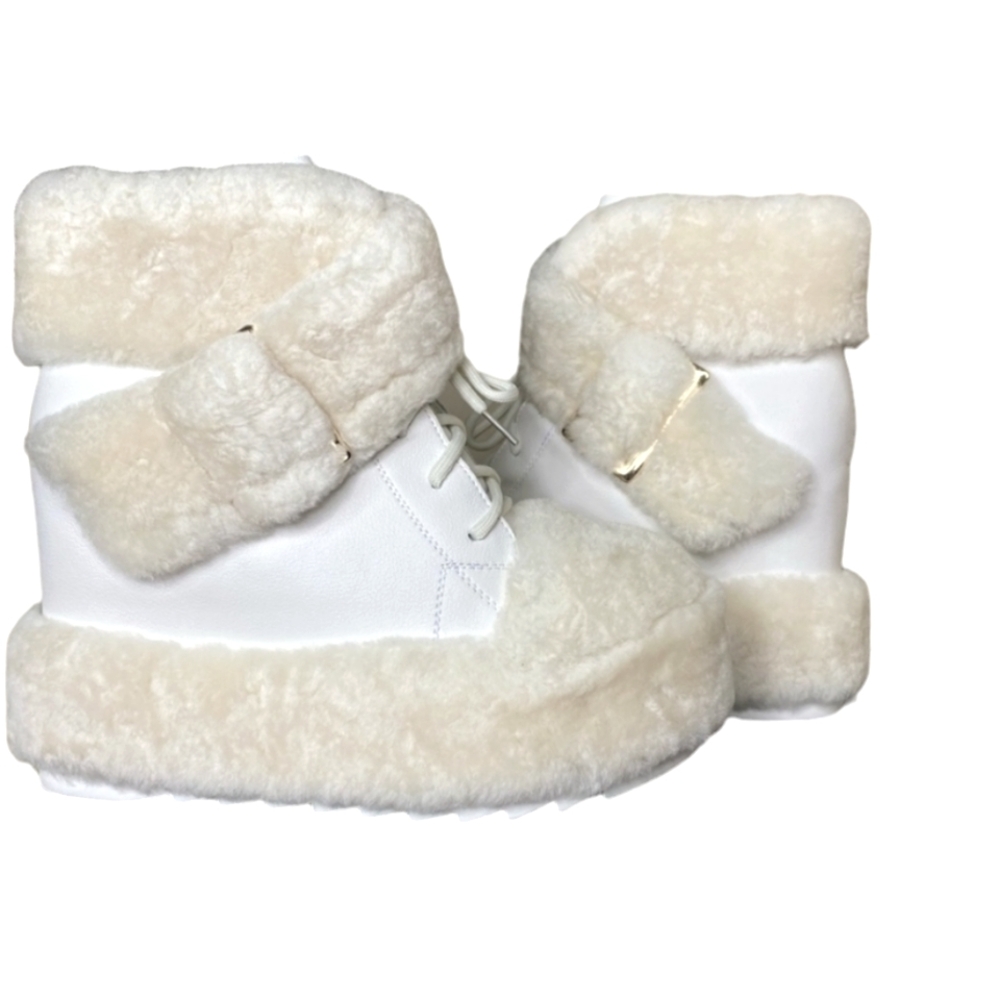 Anthony Wang WTF Shearling Sheepskin Fur leather wedge platform boots Booties